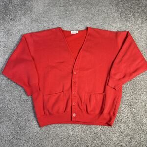 Vintage 80s GAP Sweater Mens XL Red V-Neck Cardigan Fleece Pockets Button